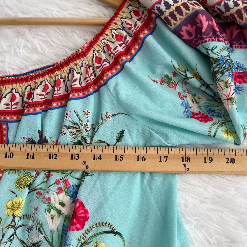 UMGEE Womens Off The Shoulder Boho Top Size Medium Teal Vacation - Picture 6 of 9